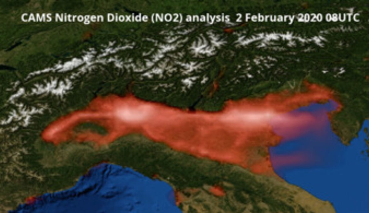 Rückgang von Stickstoffdioxidwerten über Norditalien