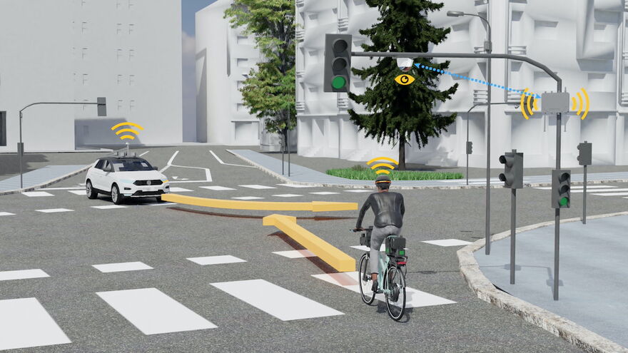 Mehr Sicherheit für Radfahrende durch kooperative intelligente Verkehrssysteme.
