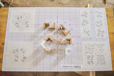 One of the architectural projects developed during a student workshop, using the modular system. 