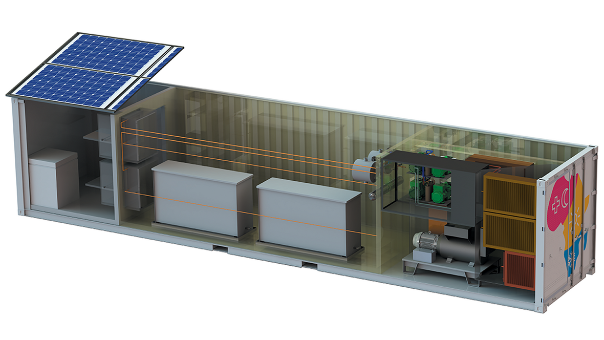 Konzept des nachhaltigen und energieautonomen SophiA-Kühl- und Wasseraufbereitungscontainersystems