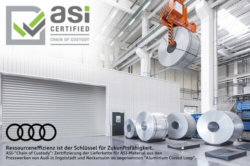 Die Audi AG ist als erster Automobilhersteller mit dem „Chain of Custody“-Zertifikat der Aluminium Stewardship Initiative (ASI) ausgezeichnet worden.