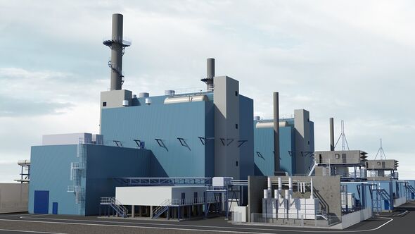 Modellhafte Darstellung des neuen Gas- und Dampfturbinenkraftwerks von Evonik.
