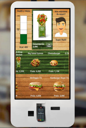 Avatar James hilft im interaktiven Bestellpanel bei der passenden Auswahl.
