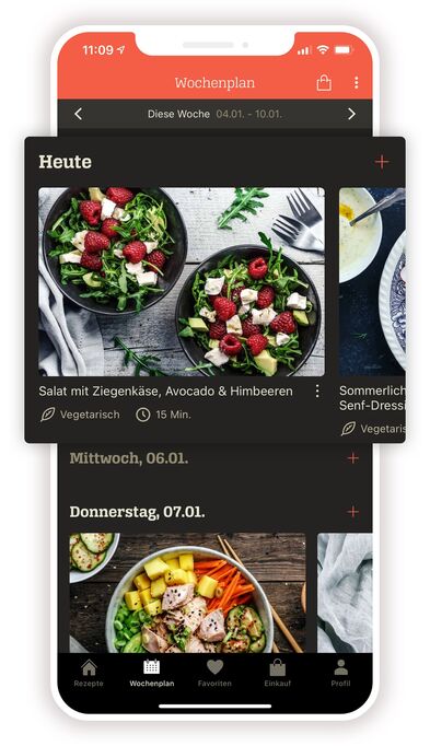 Gesund durch die Woche mit dem persönlichen Wochenplan von KptnCook: Mit der Rezepte-App lassen sich je nach Ernährungsgewohnheiten und -vorlieben der Nutzerinnen und Nutzer individuelle Wochenpläne zusammenstellen.