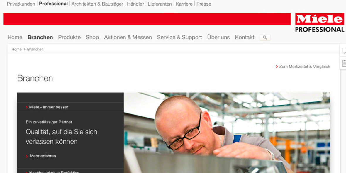 Neuer Internetauftritt: Miele Professional bietet Kunden noch mehr Service