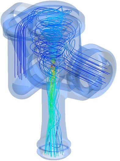 Visualisierung der Saugstrahlpumpe und des Strömungsflusses