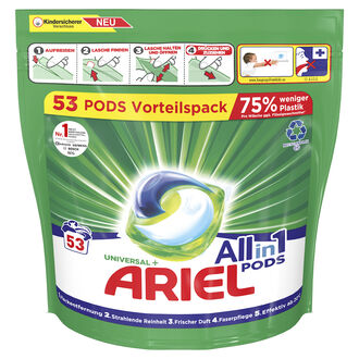 Ariel und Lenor PODs werden in einer recyclingfreundlichen Monomaterialverpackung angeboten.