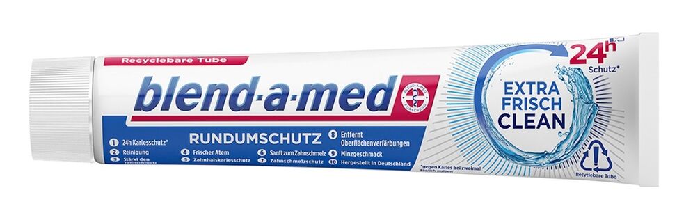 Zahnpasta-Tuben von blend-a-med wurden auf das Monomaterial HDPE (High-density Polyethylene) umgesetellt.