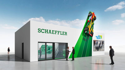 Schaeffler präsentiert sich mit seinem Messestand auf der CES in Las Vegas.